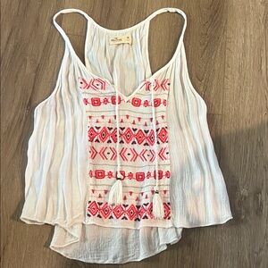 Hollister White and Pink Embroidered Camisole